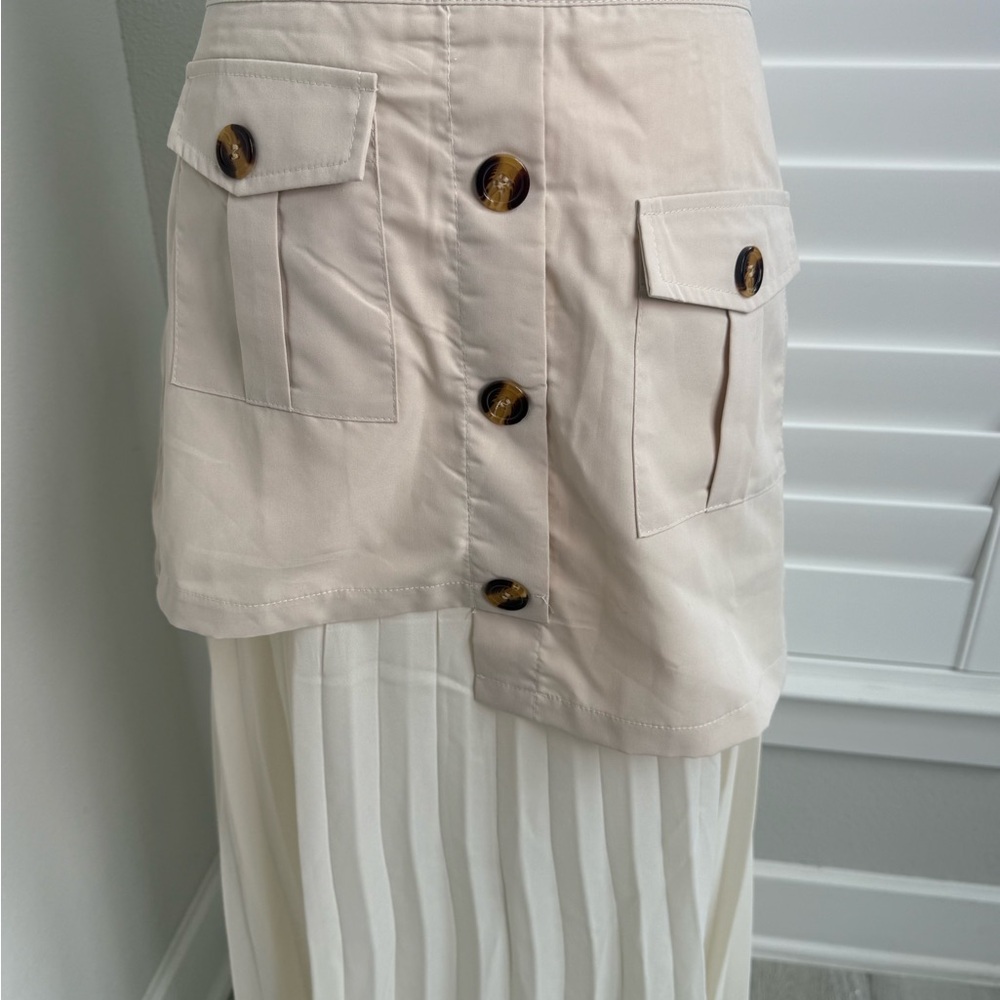 NWT Micas Chic Beige Button-Front Asymmetrical Skirt size L